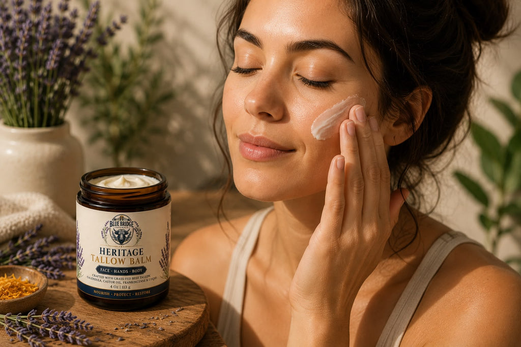BlueBridge Naturals Heritage Whipped Tallow Balm – Grass-Fed Beef Tallow with Calendula, Jojoba Oil, Castor Oil, Frankincense & CoQ10 – Face, Hands & Body Moisturizer – 4 oz